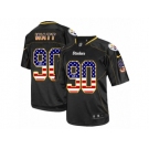 Men Nike Pittsburgh Steelers #90 T. J. Watt Elite Black USA Flag Fashion NFL Jersey