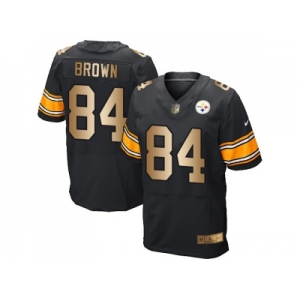 Nike Pittsburgh Steelers #84 Antonio Brown Black Team Color Men's Stitched NFL Elite Gold Jersey