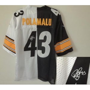 nike nfl jerseys pittsburgh steelers #43 polamalu white-black[Elite split signature]