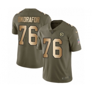 Men's Nike Pittsburgh Steelers #76 Chukwuma Okorafor Limited Olive Gold 2017 Salute to Service NFL Jersey