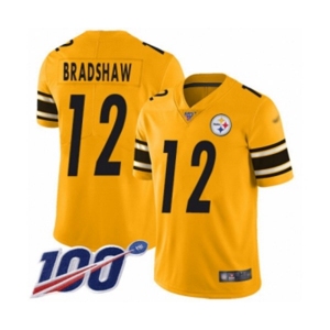 Men's Pittsburgh Steelers #12 Terry Bradshaw Limited Gold Inverted Legend 100th Season Football Jersey