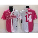 Men's Pittsburgh Steelers #14 George Pickens Pink White Two Tone With Patch Cool Base Stitched Baseball Jersey