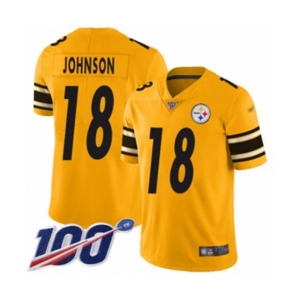 Men's Pittsburgh Steelers #18 Diontae Johnson Limited Gold Inverted Legend 100th Season Football Jersey