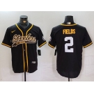 Men's Pittsburgh Steelers #2 Justin Fields Black With Patch Cool Base Stitched Baseball Jersey