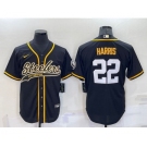 Men's Pittsburgh Steelers #22 Najee Harris Black With Patch Cool Base Stitched Baseball Jersey