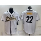 Men's Pittsburgh Steelers #22 Najee Harris White With Patch Cool Base Stitched Baseball Jersey