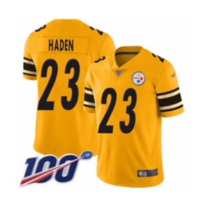 Men's Pittsburgh Steelers #23 Joe Haden Limited Gold Inverted Legend 100th Season Football Jersey