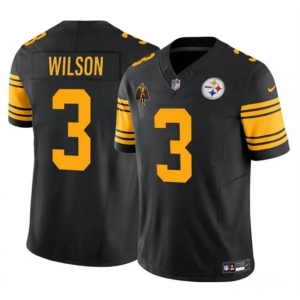 Men's Pittsburgh Steelers #3 Russell Wilson Black F.U.S.E. With Walter Payton Patch Color Rush Limited Football Stitched Jersey