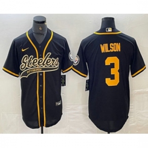 Mens Pittsburgh Steelers #3 Russell Wilson Black With Cool Base Stitched Baseball Jersey