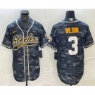 Men's Pittsburgh Steelers #3 Russell Wilson Camo With Cool Base Stitched Baseball Jersey