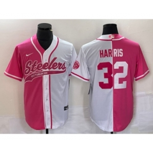 Men's Pittsburgh Steelers #32 Franco Harris Pink White Two Tone With Patch Cool Base Stitched Baseball Jersey