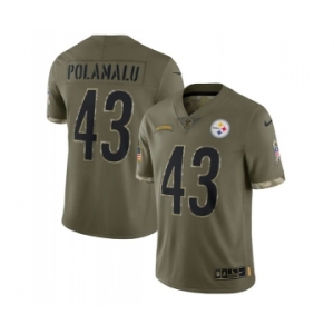 Men's Pittsburgh Steelers #43 Troy Polamalu 2022 Olive Salute To Service Limited Stitched Jersey