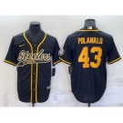 Men's Pittsburgh Steelers #43 Troy Polamalu Black Gold With Patch Cool Base Stitched Baseball Jersey