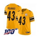 Men's Pittsburgh Steelers #43 Troy Polamalu Limited Gold Inverted Legend 100th Season Football Jersey