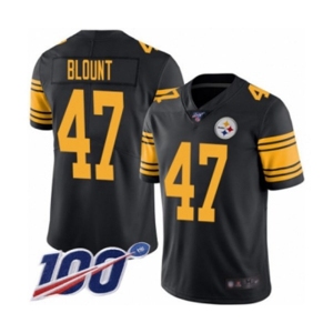 Men's Pittsburgh Steelers #47 Mel Blount Limited Black Rush Vapor Untouchable 100th Season Football Jersey