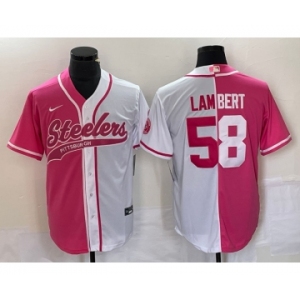 Men's Pittsburgh Steelers #58 Jack Lambert Pink White Two Tone With Patch Cool Base Stitched Baseball Jersey