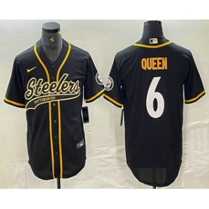 Men's Pittsburgh Steelers #6 Patrick Queen Black With Patch Cool Base Stitched Baseball Jersey