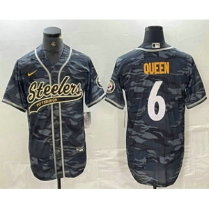 Men's Pittsburgh Steelers #6 Patrick Queen Camo With Patch Cool Base Stitched Baseball Jersey