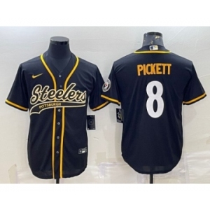 Men's Pittsburgh Steelers #8 Kenny Pickett Black With Patch Cool Base Stitched Baseball Jersey