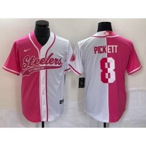 Men's Pittsburgh Steelers #8 Kenny Pickett Pink White Two Tone With Patch Cool Base Stitched Baseball Jersey
