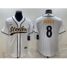 Men's Pittsburgh Steelers #8 Kenny Pickett White With Patch Cool Base Stitched Baseball Jersey