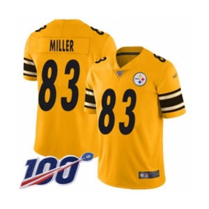 Men's Pittsburgh Steelers #83 Heath Miller Limited Gold Inverted Legend 100th Season Football Jersey