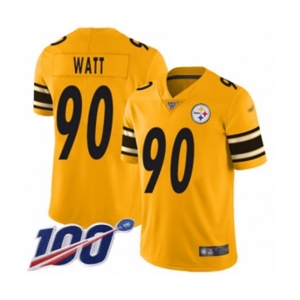 Men's Pittsburgh Steelers #90 T. J. Watt Limited Gold Inverted Legend 100th Season Football Jersey