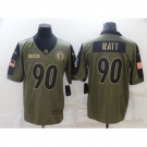 Men's Pittsburgh Steelers #90 T. J. Watt Nike Olive 2021 Salute To Service Limited Player Jersey