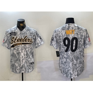 Men's Pittsburgh Steelers #90 T.J. Watt 2024 Arctic Camo Salute To Service Stitched Baseball Jersey