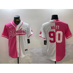 Men's Pittsburgh Steelers #90 T.J. Watt 2024 Arctic Red White Salute To Service Stitched Baseball Jersey