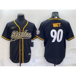 Men's Pittsburgh Steelers #90 T.J. Watt Black With Patch Cool Base Stitched Baseball Jersey