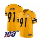 Men's Pittsburgh Steelers #91 Kevin Greene Limited Gold Inverted Legend 100th Season Football Jersey