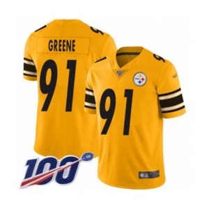 Men's Pittsburgh Steelers #91 Kevin Greene Limited Gold Inverted Legend 100th Season Football Jersey