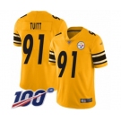 Men's Pittsburgh Steelers #91 Stephon Tuitt Limited Gold Inverted Legend 100th Season Football Jersey