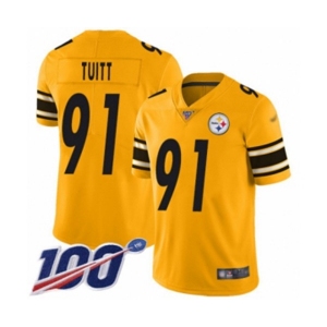 Men's Pittsburgh Steelers #91 Stephon Tuitt Limited Gold Inverted Legend 100th Season Football Jersey