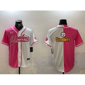 Men's Pittsburgh Steelers Big Logo 2024 Arctic Red White Salute To Service Stitched Baseball Jersey