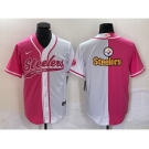 Men's Pittsburgh Steelers Big Logo Pink White Two Tone With Patch Cool Base Stitched Baseball Jersey