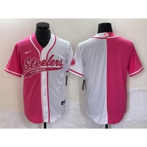 Men's Pittsburgh Steelers Blank Pink White Two Tone With Patch Cool Base Stitched Baseball Jersey