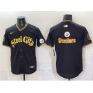 Men's Pittsburgh Steelers Team Big Logo Black 412 Patch Vapor Premier Limited Stitched Baseball Jersey