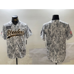 Men's Pittsburgh Steelers Team Logo 2024 Arctic Camo Salute to Service Stitched Baseball Jersey