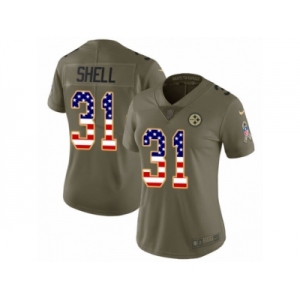 Women Nike Pittsburgh Steelers #31 Donnie Shell Limited Olive USA Flag 2017 Salute to Service NFL Jersey