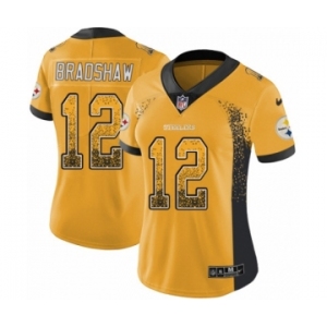 Women's Nike Pittsburgh Steelers #12 Terry Bradshaw Limited Gold Rush Drift Fashion NFL Jersey