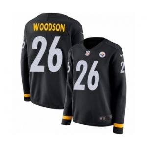 Women's Nike Pittsburgh Steelers #26 Rod Woodson Limited Black Therma Long Sleeve NFL Jersey