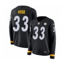 Women's Nike Pittsburgh Steelers #33 Merril Hoge Limited Black Therma Long Sleeve NFL Jersey