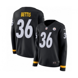 Women's Nike Pittsburgh Steelers #36 Jerome Bettis Limited Black Therma Long Sleeve NFL Jersey