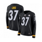 Women's Nike Pittsburgh Steelers #37 Carnell Lake Limited Black Therma Long Sleeve NFL Jersey