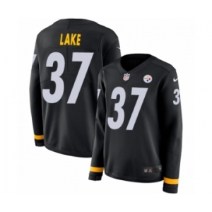 Women's Nike Pittsburgh Steelers #37 Carnell Lake Limited Black Therma Long Sleeve NFL Jersey