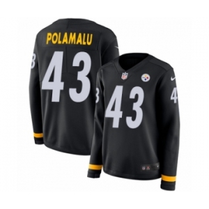 Women's Nike Pittsburgh Steelers #43 Troy Polamalu Limited Black Therma Long Sleeve NFL Jersey