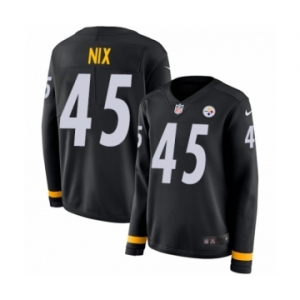 Women's Nike Pittsburgh Steelers #45 Roosevelt Nix Limited Black Therma Long Sleeve NFL Jersey