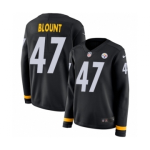 Women's Nike Pittsburgh Steelers #47 Mel Blount Limited Black Therma Long Sleeve NFL Jersey